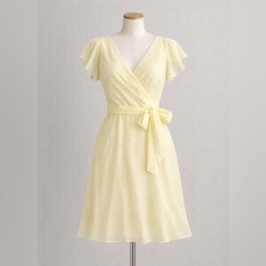 DKNY Pastel Yellow Flutter Sleeve Faux Wrap Chiffon Dress Size 10 Spring Wedding